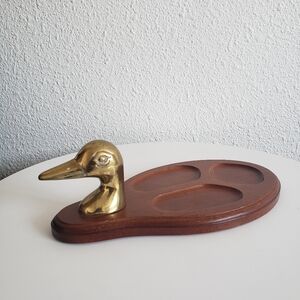 #Vintage Duck Jewelry Trinket Tray Valet Solid Brass Wood Designed by Powell